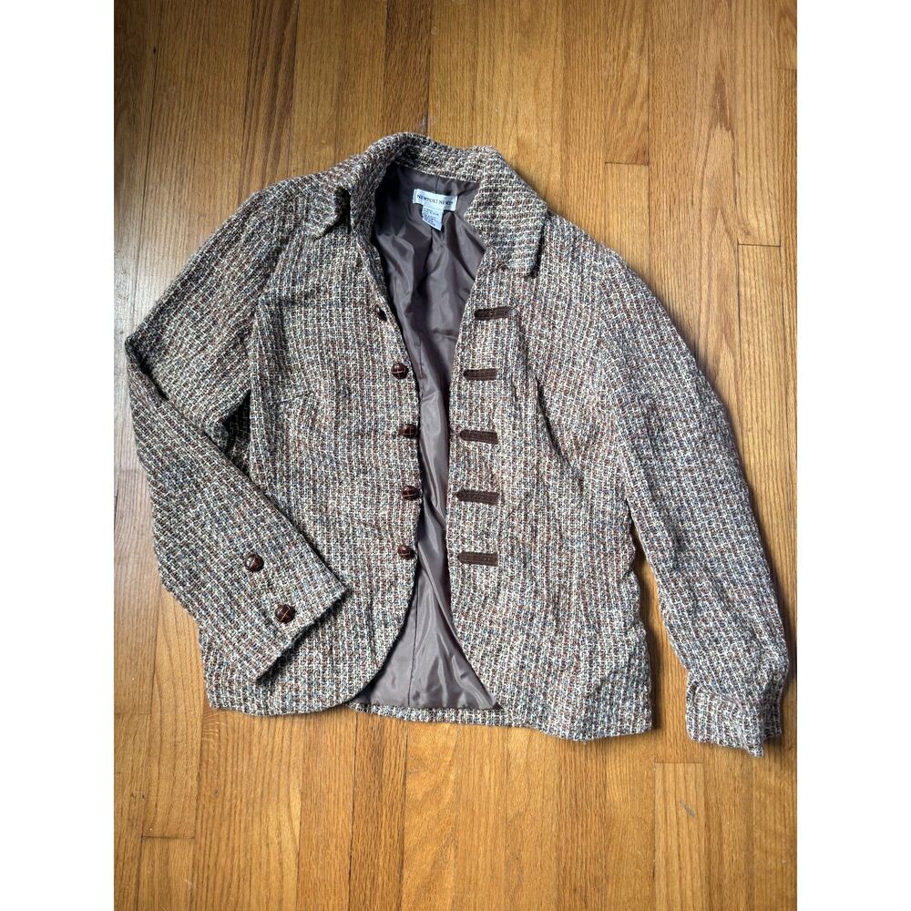 Vintage Newport News Tweed Blazer Jacket Brown Tan Equestrian Academia Size 14